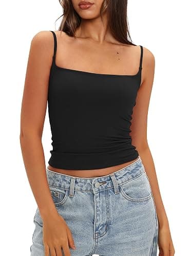 Darong Women Padded Tank Top Built in Bra Adjustable Spaghetti Straps Double Lined Basic Cami Shirt thumbnail 5