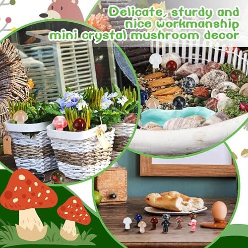 Nuanchu 20 Pcs Crystal Mushroom Decor Hand Making Mini Sculpture Mushroom Worry Stone Figurines Bulk Gemstone Polished Trinkets for Party Favors Stuff Witchcraft DIY Meditation Garden(Vivid Colors) thumbnail 4