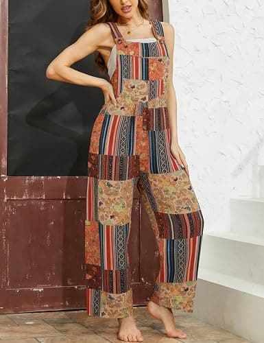 Himosyber Women's Patchwork Dual Pocket Jumpsuit Loose Floral Print Bohemian Wide Leg Bib Overall thumbnail 2