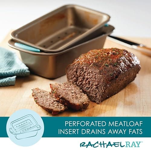 Rachael Ray 47578 Cucina Nonstick Bakeware Set with Grips Includes Nonstick Bread Pan, Baking Sheet, Cookie Sheet, Baking Pans, Cake Pan and Muffin Pan - 10 Piece, Latte Brown with Agave Blue Grips - 10 Piece - Latte Brown with Agave Blue Grips - Bakeware Set thumbnail 5