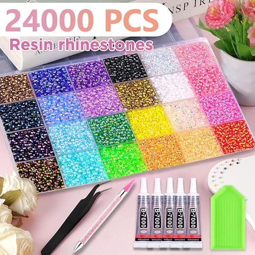 30000 PCS Resin Jelly Rhinestones Bedazzling Kit with Nail Rhinestones, 24 Colors 3mm Flatback Rainbow Gems with Paste Solution and Rhinestone Pen & Pliers for DIY Crafts Clothing Shoes Nail Art thumbnail 2
