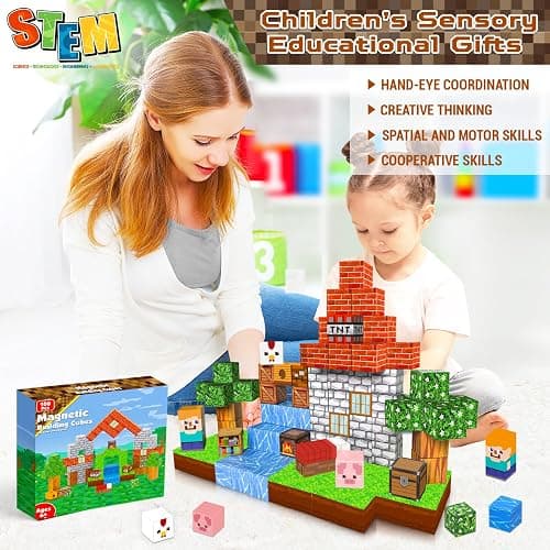 Goody King Magnetic Blocks |100PCS Magnetic Building Cube Game, Constructions Toys for Boys & Girls Age 3-4, 5 6 7 8 9 10, STEM Montessori Stacking Toy, Sensory Tiles Building Birthday for Toddlers thumbnail 6