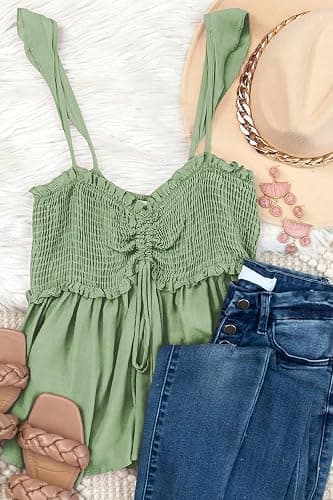 Poetsky Summer Beach Tanks for Women Sexy Going Out Tops Cute Peplum Babydoll Shirts thumbnail 8
