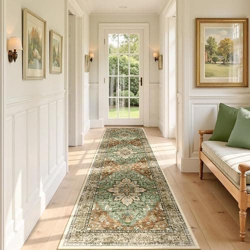 RELEANY Area Rugs 2'x8' Runner Rug Non Slip Washable for Kitchen Hallway Bedroom Beside Laundry Room Bathroom Rug, Floor Carpet, Brick Red Rust Neutral Brown Burnt Orange Green - Image 1