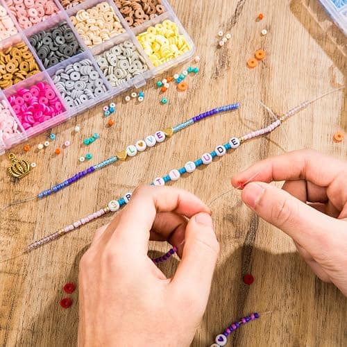 Goldwise Friendship Bracelet Kit 4 Boxes-13078 Pcs 72 Colors Bracelet Making Kits with Clay, Glass Seed and 3 Styles Letter Beads with Charms for DIY Craft Gift thumbnail 5