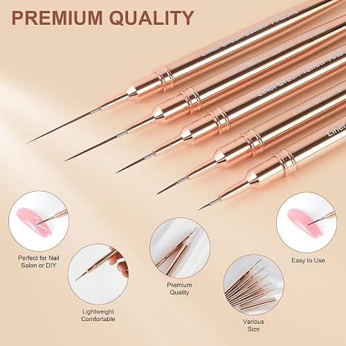 Artdone Metallic Nail Art Pens, Liner Brushes Set, 5PCS Copper Color Nail Tools For Long Lines, Thin Details, Fine Drawing, Liner Brush UV Gel Polish Painting Nail Design Sizes 5/8/12/20/25mm thumbnail 3