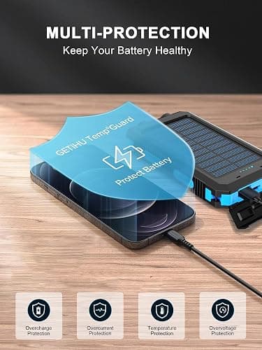 Solar Charger, 38800mAh Solar Power Bank, Waterproof External Backup Battery Power Pack with USB C Input/Output/LED Flashlights Compatible with iPhone, Samsung, iPad, Suitable for Outdoor, Camping thumbnail 5