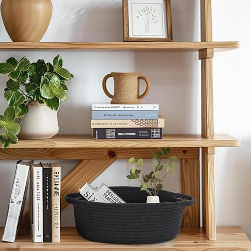 WILLITAT Small Basket for Gifts Empty, Woven Cotton Rope Gift Basket, Cute Kids Dog Cat Toy Bin Box, Baby Nursery Organizer, Decorative Storage Bin for Shelves, Easter, Home Decor, 13"x9"x5", Black thumbnail 5