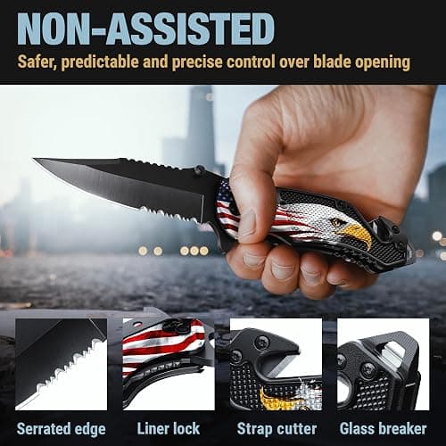 Legal Pocket Knife with 2.95” Serrated Blade, Glass Breaker, Seat Belt Cutter - EDC Sharp Folding Knives with Portable Clip - Small Tool for Tactical Camping Survival Hiking - Gifts for Men, Women thumbnail 4