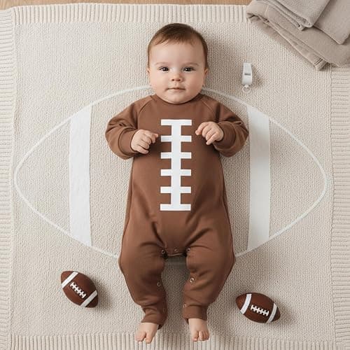 allshope Newborn Baby Boy Girl Fall Outfit Romper Sweatshirt Football Rugby Print Jumpsuit Bodysuit Infant Clothes thumbnail 6