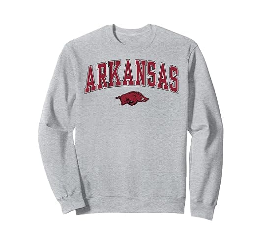 Elite Authentics Arkansas Razorbacks Arch Over Officially Licensed Sweatshirt, Small, Grey - Image 1