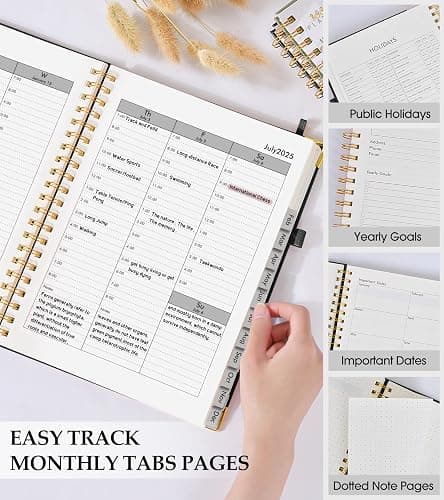 Academic Planner 2025-2026, Weekly and Monthly Calendar Planner from July 2025 - June 2026, 8.5" x 11" Hardcover Leather Hourly Appointment Book with Tabs, Spiral Daily Planners for College School Teacher Student, Black thumbnail 6