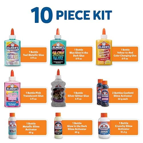 Elmer's Celebration Slime Kit, Complete Slime Supplies with Assorted Magical Liquid Slime Activators and Assorted Liquid Glues, 10 Count - Perfect for Parties, Gift, Activity Time thumbnail 3