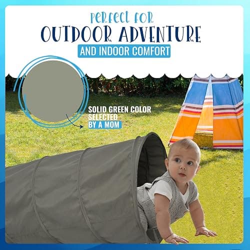 River & Aria Co Kids Tunnel Toys for Toddlers 1-3 - Baby Tunnel Crawl Indoor and Outdoor, 6ft Kids Tunnels Crawl, Interactive Hide and Seek Play for Children (Green) thumbnail 5
