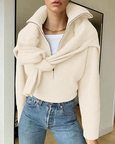 BTFBM Womens Sweaters Quarter Zip Pullover V Neck Collar Long Sleeve Ribbed Knit Loose Casual 2025 Winter Fall Sweater thumbnail 3