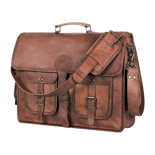 Leather Messenger Bag for Men and Women 18 inch Large Vintage Leather Briefcase Laptop Shoulder Bag Unisex Crossbody Messenger Satchel for Office, Business, Work, Travel - Image 1