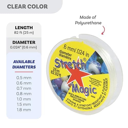 Stretch Magic Elastic Beading Cord – Clear Color, 0.6mm in Diameter, 25-Meter (82 ft) - Easy to Knot, Strong & Stretchy String for Making Beaded Jewelry thumbnail 3