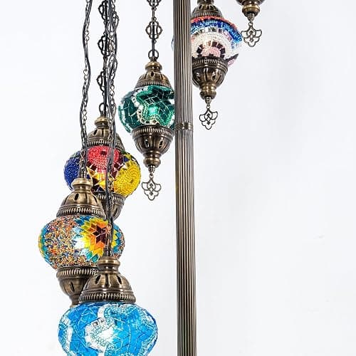 Mozaist Turkish Mosaic Floor Lamp with Bulbs – Handmade Multi Globe Moroccan Standing Lamp, Authentic Stained Glass Light, Bohemian Home Decor (Rainbow, 11 Globe Floor Lamp) thumbnail 7