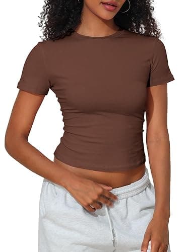 PrettyGuide Women's Crew Neck Short Sleeve Summer Basic Tee Tight Fit Cotton Jersey T Shirt Y2K Going Out Tops thumbnail 2
