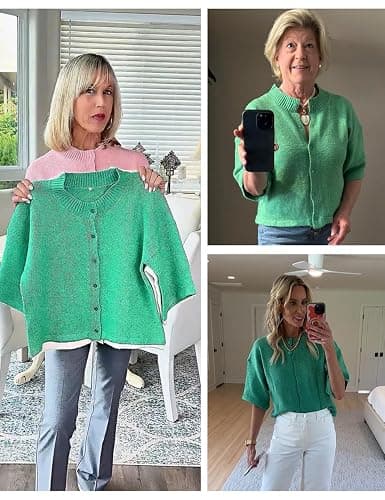 Springrain Cardigan Sweaters for Women Lightweight Knit Cropped Cardigan Button Up Solid Knitwear thumbnail 4