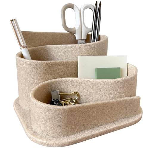 OAKOA Aesthetic Desk Organizer - Modern Desk Accessories - Boho Pen Holder | Beige Aesthetic Desk Accessories - Modern Cute Desk Organizer - Neutral Boho Desk Accessories - Desk Essentials for Women - Image 1
