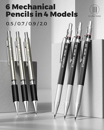 STAGEEK Mechanical Pencil Set with Case 34 Count, Drawing Pencils 0.5, 0.7, 0.9MM & 3PCS 2MM Sketching Pencils with 384PCS Lead Refills (6B 4B 2B HB 2H 4H Color) for Artist Drafting Drawing Writing thumbnail 2