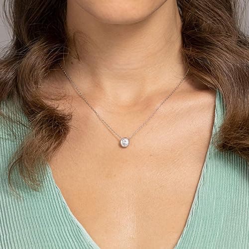 PAVOI 14K Gold Plated Circle CZ Solitaire Necklace | Elegant Bezel Pendant | Dainty Cubic Zirconia Halo Choker Necklaces for Women thumbnail 2