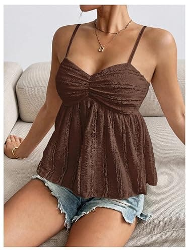 Verdusa Women's Peplum Babydoll Crop Tops Y2k Ruched Dressy Casual Cute Summer Spaghetti Strap Cami Going Out Top thumbnail 4