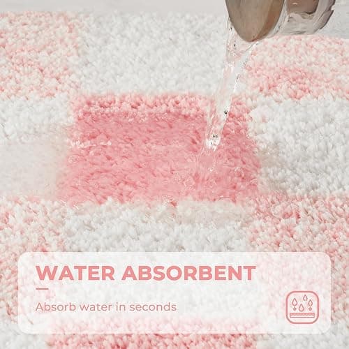 GRANNY SAYS Checkered Pink Bathroom Rugs Decor, 24" x 16", Fluffy Rug, Absorbent Microfiber Ultra Soft Bath Mat Washable, Non-Slip Bath Mats for Bathroom, Cute Floor Mat for Tub, Shower, Bedroom thumbnail 5
