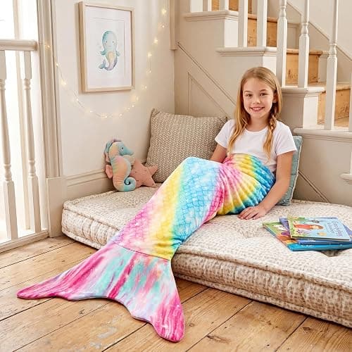 Rediar Mermaid Tail Blanket for Girls Soft Flannel Snuggle Kids Wearable Blanket Birthday Gift (55" X 20") thumbnail 5