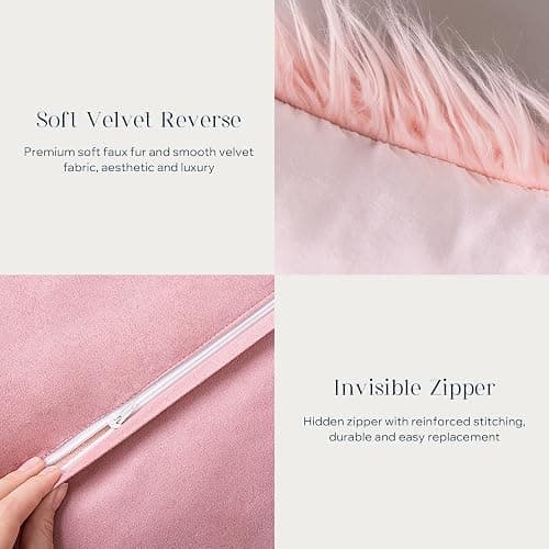 Phantoscope Faux Fur Solid Decorative Pillow Cover Fluffy Throw Pillow Mongolian Luxury Fuzzy Pillow Case Cushion Cover for Bedroom and Couch,Pink 18 x 18 Inches thumbnail 5