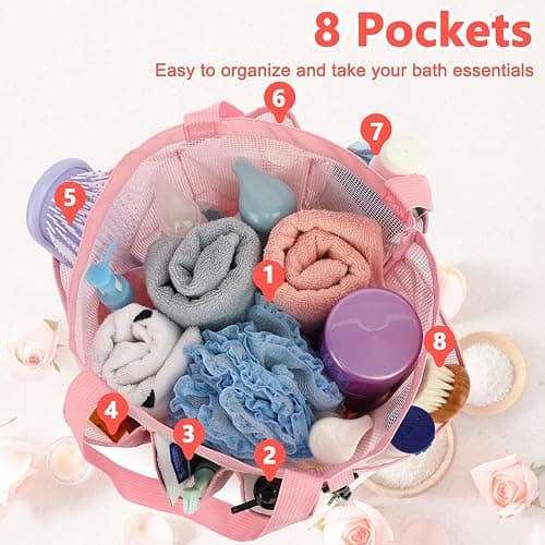 Fammart Mesh Shower Caddy Portable for College Dorm Room Essentials, 8-Pocket Large Shower Basket Tote Bag with 2 Handles for Toiletry, Bathroom, Beach, Camp, Gym thumbnail 5