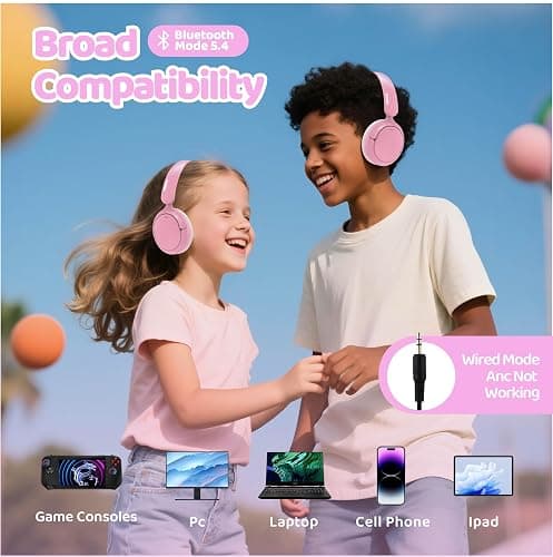 MIDOLA Active Noise Cancelling Kids Headphones Bluetooth 5.4 Wireless Volume Limited 85/94dB,Type C Fast Charging,Over Ear Foldable with Mic Aux Cord for Toddler Child Pad Tablet Pink thumbnail 7
