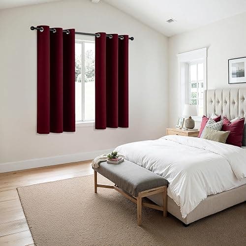 MIULEE Christmas Blackout Curtains for Bedroom 2 Panels 40"x84" Burgundy | Thermal Insulated, Living Room Darkening Grommet Drapes, Noise Reducing, Light Blocking Window Treatments thumbnail 2