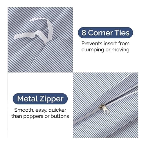 Duvet Cover Full Size Set - Extra Soft Full Duvet Cover 80" x 90" with 2 Pillow Shams for Women, Men, Kids & Teens - Hotel Luxury w/ Zipper Closures & Ties - Comfy, Cozy & Breathable (Blue Stripes) thumbnail 4