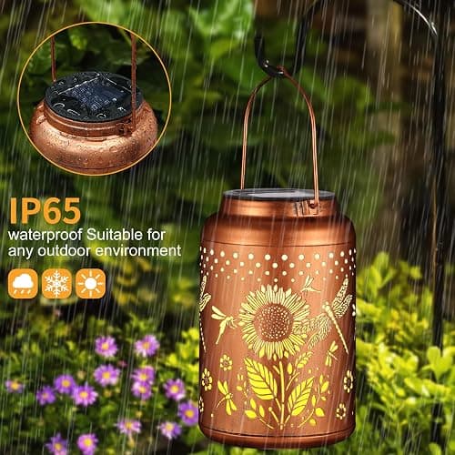 Solar Lanterns Outdoor Waterproof Hummingbird Garden Decor Christmas Gifts for Women Mom Grandma Hanging Lights Metal Decoration Outside for Yard, Patio,Backyard,Porch(Dragonfly and Sunflower) thumbnail 2