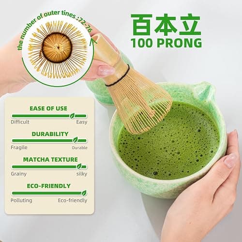 TEANAGOO Matcha Whisk Set,7 Pcs Matcha Set Green,Ceremony Matcha Kit,Matcha Tea Set for Making Latte,Ceramic Bowl(chawan) whith Spout and Whisk,Gift for Matcha Lovers thumbnail 4