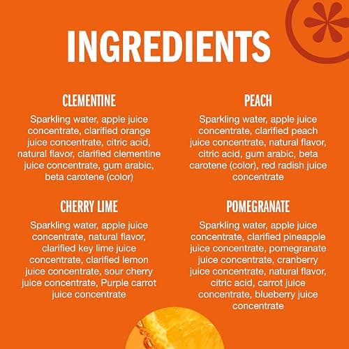 IZZE Sparkling Juice Beverage Blend, Sunset Variety Pack, Clementine, Peach, Cherry Lime, Pomegranate, No Sugar Added, 8.4 Fl Oz (Pack of 24) thumbnail 3