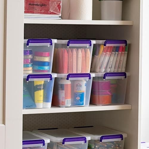 IRIS USA 5 Qt. Plastic Craft Storage Container Bins with Lids, 6 Pack, Small Art & Office Supply Organizer Tote, Sensory Bins & Boxes for Home & University, Stackable, Carry Handle, Clear thumbnail 5