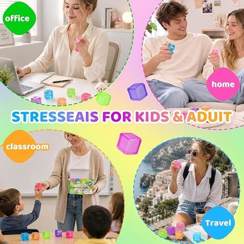 24 Pack Stress Cube, Mini Cube Squishy Squeeze Stress Balls for Anxiety | Slow Rise Squishy Cube for Adults Kids , Bulk Taba Squish Fidget Toys for Classroom Prizes Party Favors thumbnail 7