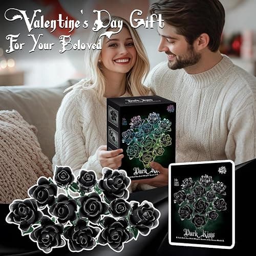 Black Roses Flower Building Set-12Pack, Compatible with Lego Bouquet for Adults,Gothic Horror Flowers Botanical, Gift for Halloween & Valentines Compatible with Lego Roses(585pcs) thumbnail 5