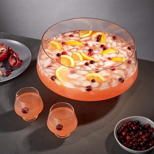 Viski Glass Punch Bowl with Footed Base, Large Modern Punch Bowl for Parties, Serveware for Cocktails, Sangria, Clear, 2.5 gal thumbnail 5