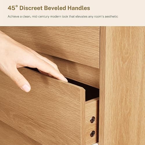 TEENFON 55" Dresser for Bedroom with 6 Drawers, Dressers & Chests of Drawers with Curved Profile Design, 6 Drawer Dresser, Bedroom Dressers, Wood Dressers for Bedroom, Hallway, Natural thumbnail 7