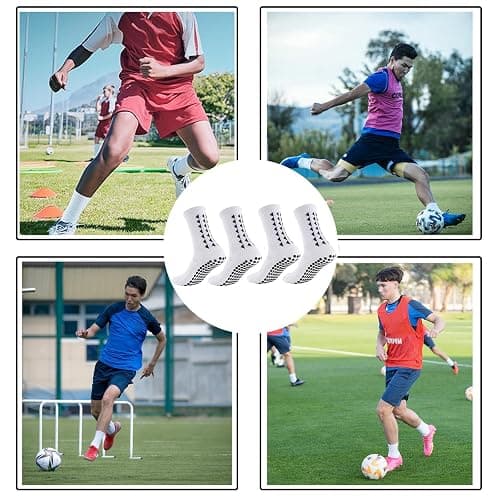 High Aesthetics Grip Socks for Football and Basketball - Cushioned Anti-Slip Sports Socks (UK, One Size Plus, 2 Pack, White, Kids) thumbnail 6