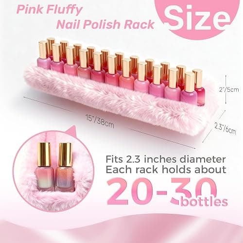 Care&More YJ 15 Inch Nail Polish Shelves, 4-Pack Fuzzy Display Nail Polish Rack for Storing Nail Bottles, Sunglasses, Essential Oils, Plush Soft Pink thumbnail 3