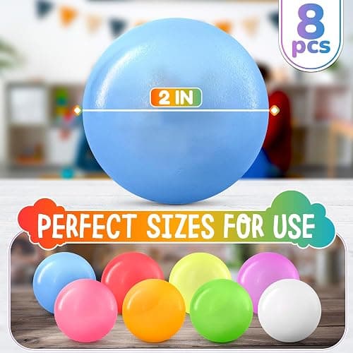 8-Pack Glow in the Dark Sticky Balls for Ceiling, 2 in, Soft TPR | Squishy Sticky Balls for Kids and Adults; Self-Adhesive, Sensory, Reusable; Neon Halloween Party Favors & Glow Toys for Kids thumbnail 2