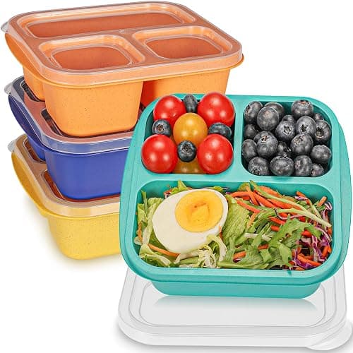 Bento Box For Kids, 4 Pack 3 Compartments Lunchable Meal Prep Containers Lunch Containers, Reusable Snack Containers with Lids, Snack Boxes for School, Work, and Travel - Image 1