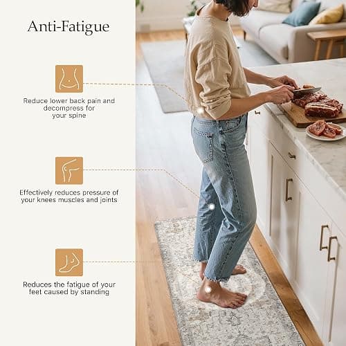 GENIMO Kitchen Mats for Floor 2PCs, Washable Anti Fatigue Mat for Cushioned, 17.3"x47"+17.3"x30", Waterproof Kitchen Rugs, Non Slip Comfort Standing Mat Rug for Home, Sink, Laundry, LightTaupeBrown thumbnail 3