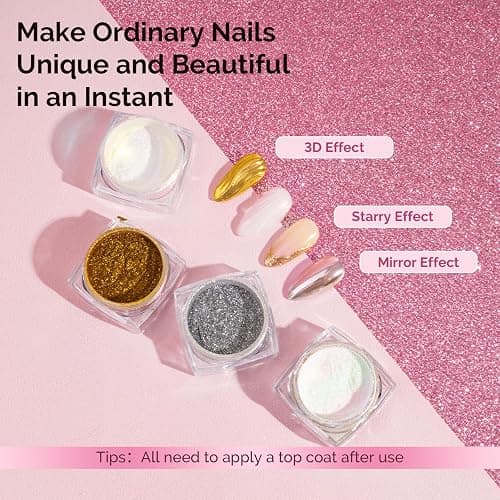 MelodySusie 4Pcs Chrome Nail Powder for Gel Nails, Aurora Fine Glitter Powder Mirror Effect Pigment Pearlescent Mermaid Pigment Pearl Glitter for Home DIY Salon Use thumbnail 4