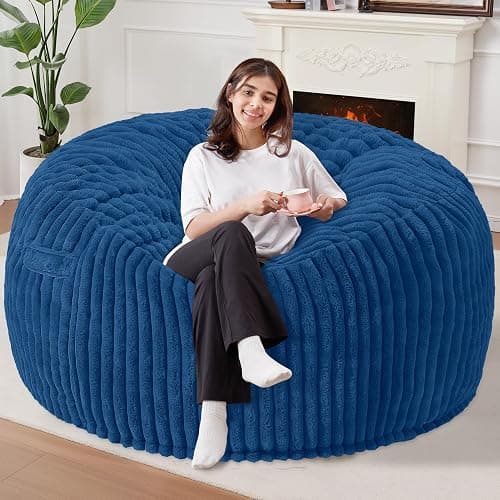 Homguava 6 FT Bean Bag Chair,6' Big Bean Bag,Giant Bean Bag Chairs for Adults with Memory Foam Filled,Comfy Large Beanbag Chairs Soft Bean Bag Sofa with Dutch Corded Plush Cover-Blue - Image 1